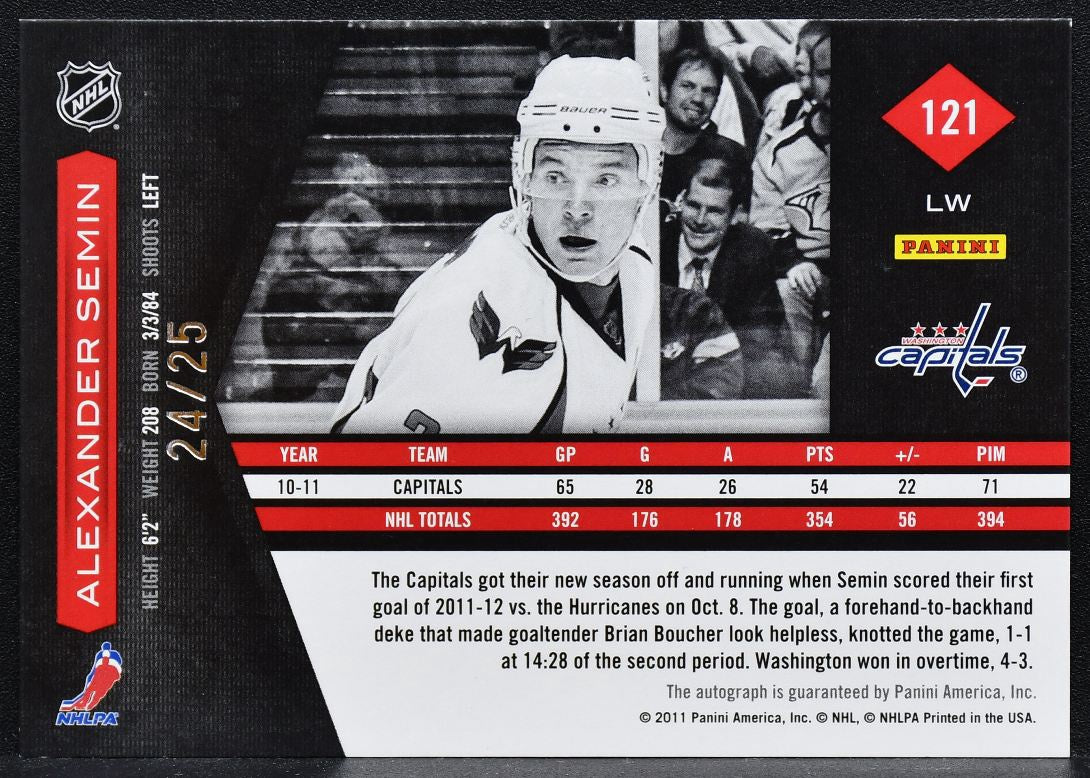 2011-12 Panini Limited Monikers Gold Auto Alexander Semin 121 Auto 4709