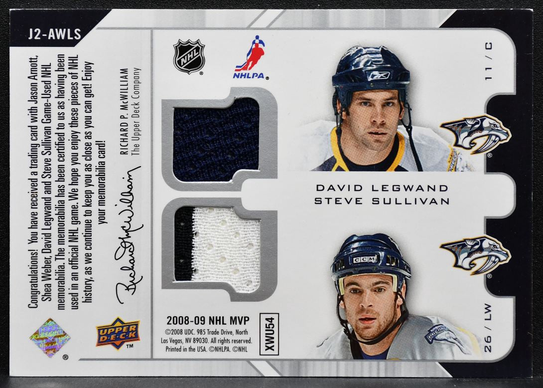 2008-09 UD MVP Two ons Arnott/Weber/Legwand/Sullivan Jersey 3186