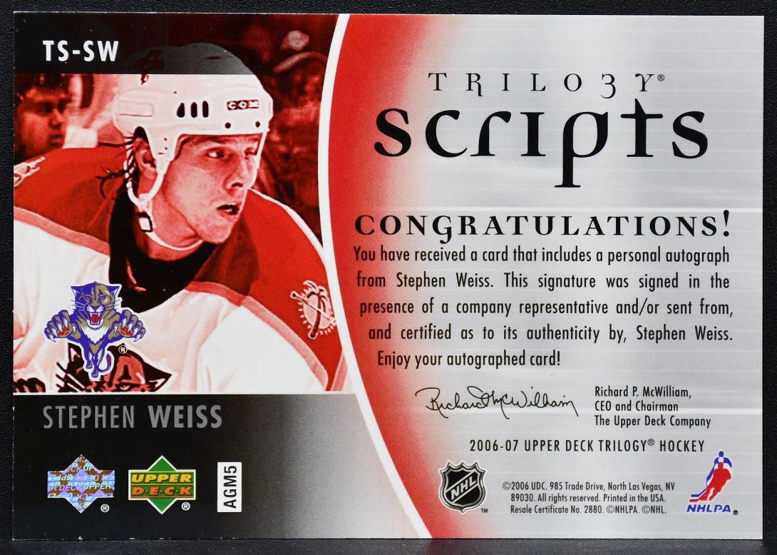 2006-07 Upper Deck Trilogy Scripts Stephen Weiss TS-SW Panthers Auto 2049