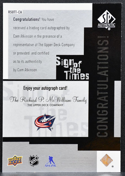 2019-20 SP Authentic Sign of the Times Cam Atkinson RSOTT-CA Jackets Auto 7356