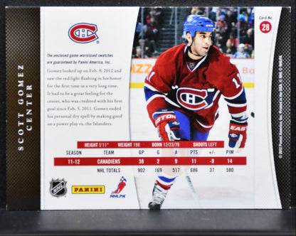 2011-12 Panini Luxury Suite Combos Scott Gomez 28 Canadiens Jersey/Stick 2967