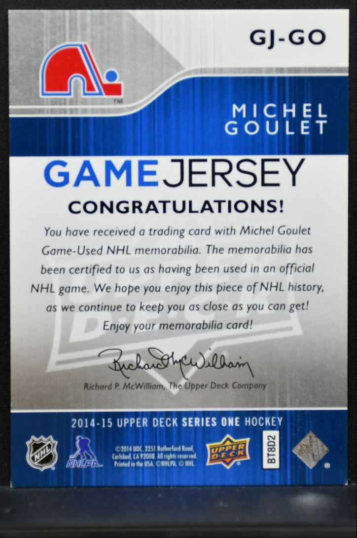 2014-15 UD Series 1 Game Jerseys Michel Goulet Quebec Nordiques Jersey 3186