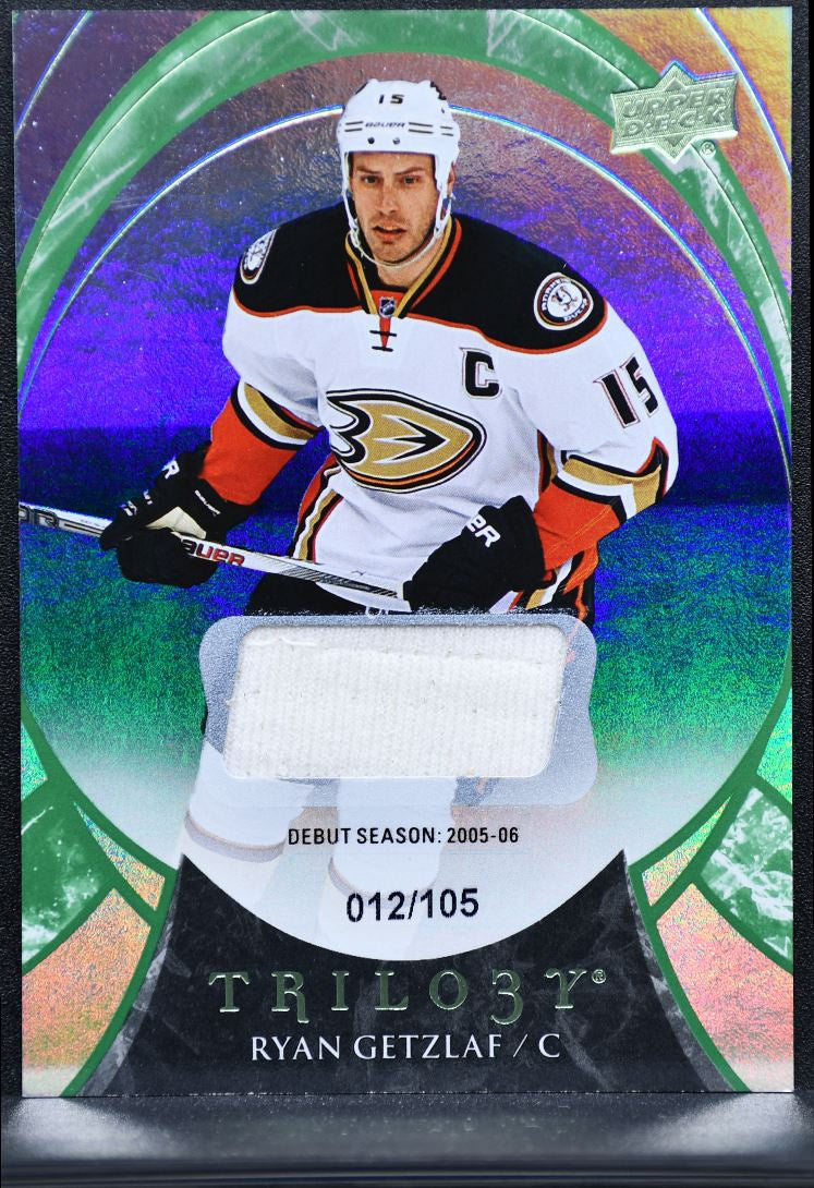 2015-16 UD Trilogy Career Stats Green Foil Ryan Getzlaf 1 /105 Jersey 0024