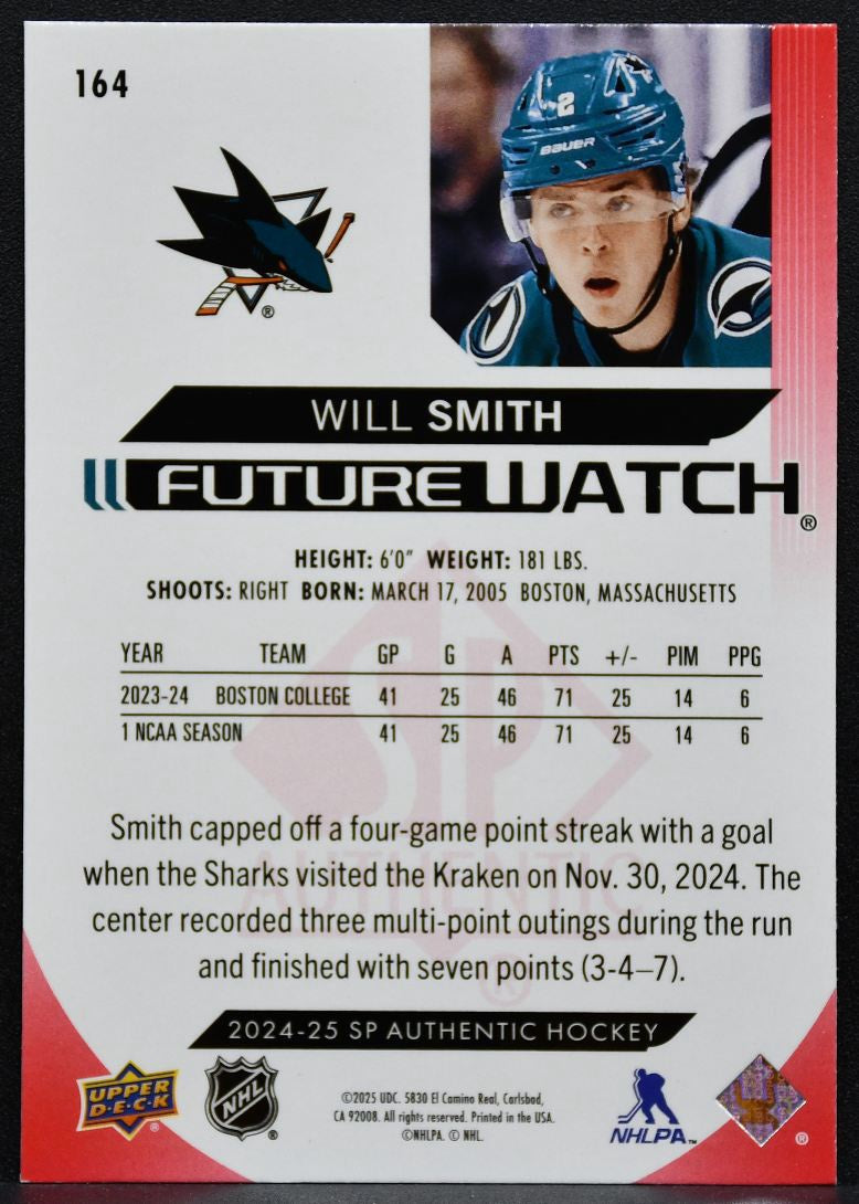 2024-25 SP Authentic Future Watch Auto Limited Red Will Smith 164 Sharks RC 4537