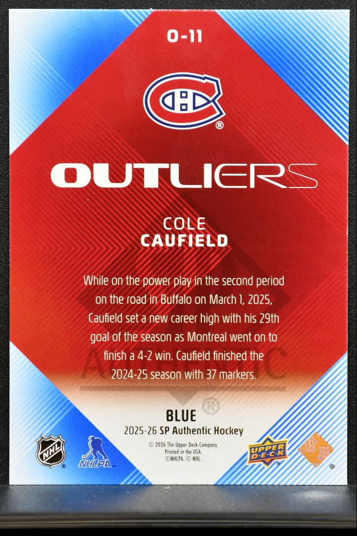 2025-26 SP Authentic Outliers Blue Cole Caufield O-11 Montreal Canadiens 3352