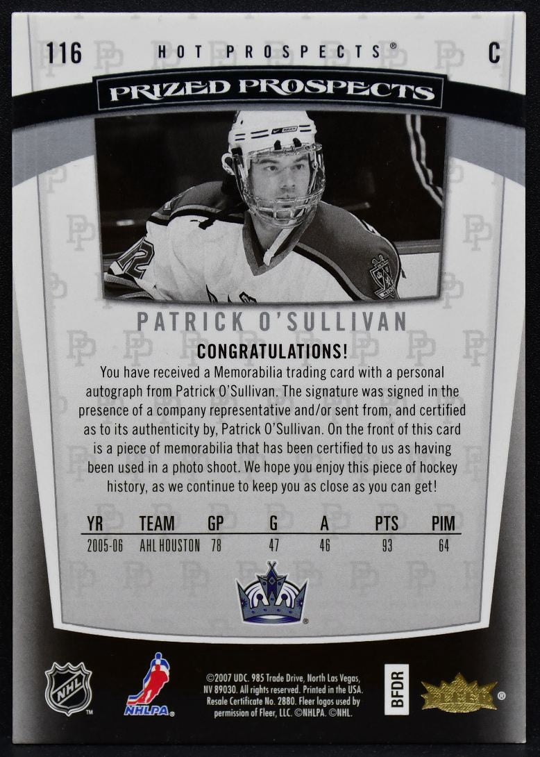 2006-07 Fleer Hot Prospects Prized O'Sullivan Kings RC Auto 066/599 Patch 2872