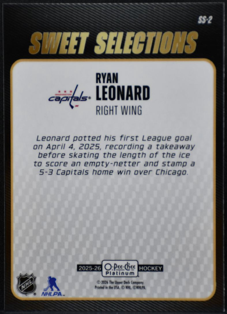 2025-26 O-Pee-Chee Platinum Sweet Selections Ryan Leonard SS-2 Capitals RC 6666