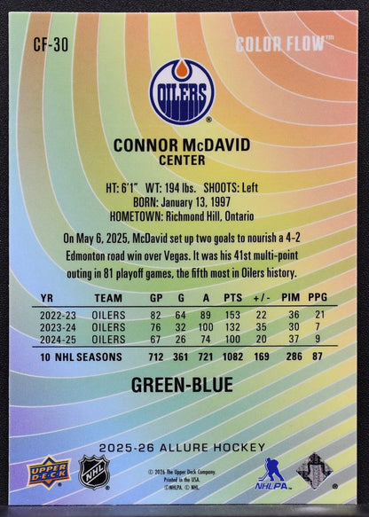 2025-26 UD Allure Color Flow Green-Blue Connor McDavid CF-30 Edmonton Oilers 7710