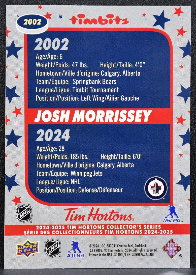2024-25 Upper Deck Tim Hortons Timbits to NHL Josh Morrissey 2002 Jets 9423