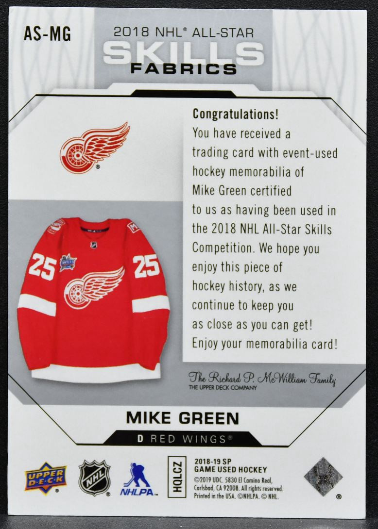 2018-19 SP Game Used 2018 NHL All-Star Skills Fabrics Mike Green Jersey 1832