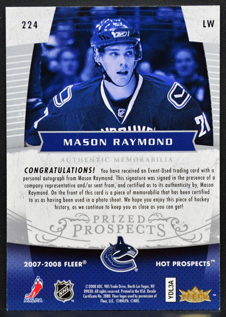 2007-08 Fleer Hot Prospects Prized Raymond Canucks RC Auto 076/399 Patch 0324
