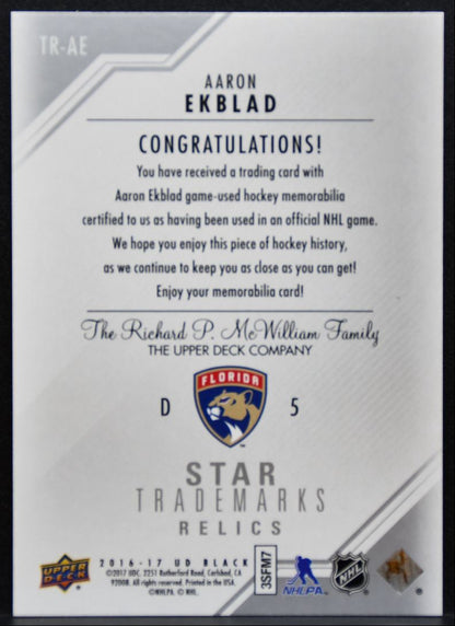 2016-17 UD Black Star Trademarks Relics Aaron Ekblad TR-AE Panthers Jersey 9021