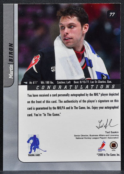 2000-01 In the Game Signature Martin Biron 77 Buffalo Sabres Auto 1375