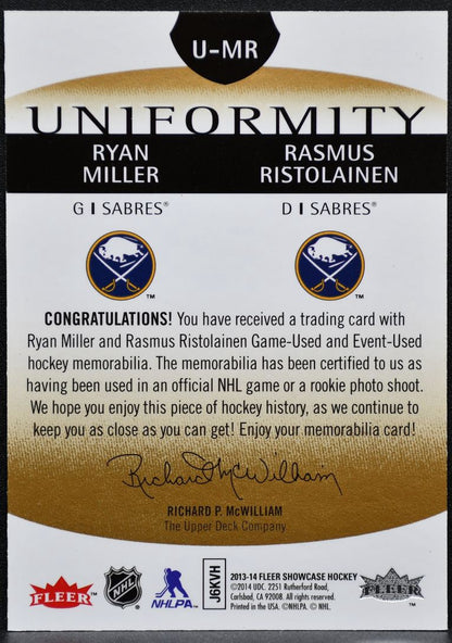 2013-14 Fleer Showcase Uniformity Miller/Ristolainen Jersey 0147