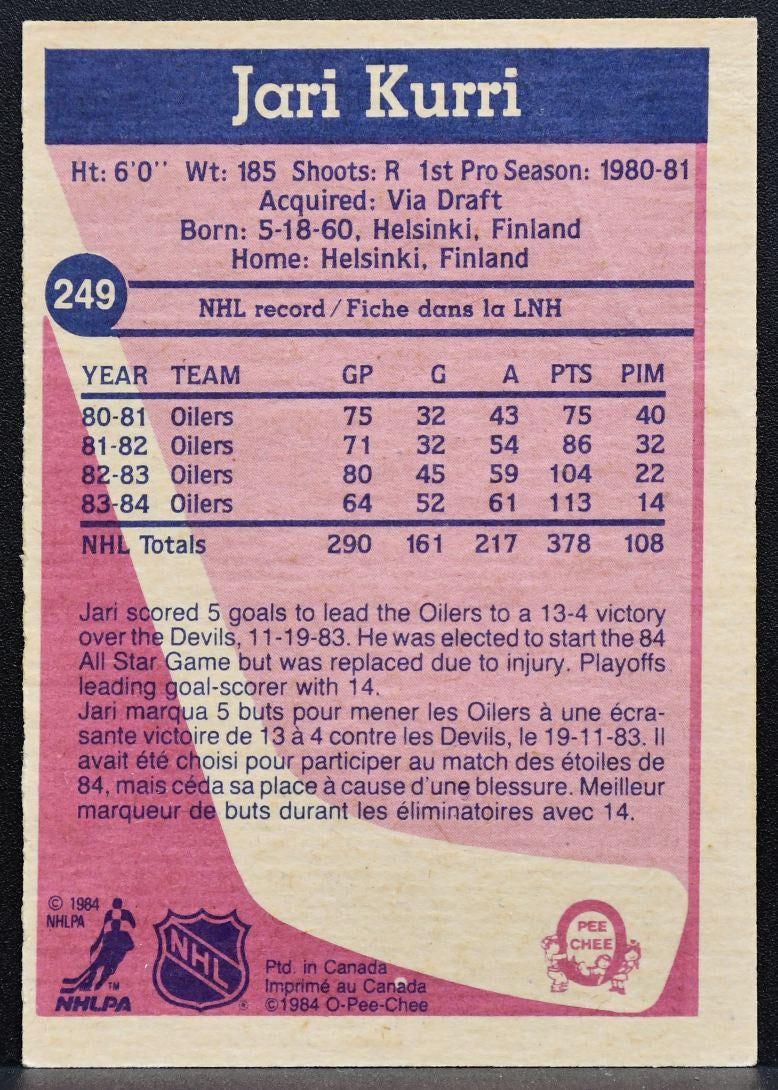 1984-85 O-Pee-Chee Jari Kurri 249 Edmonton Oilers 9003