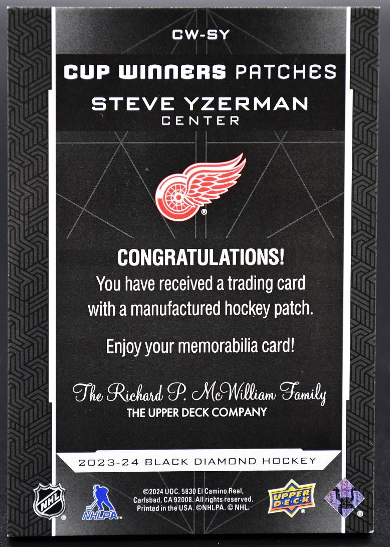 2023-24 UD Black Diamond Cup Winner Patches Steve Yzerman CW-SY Patch