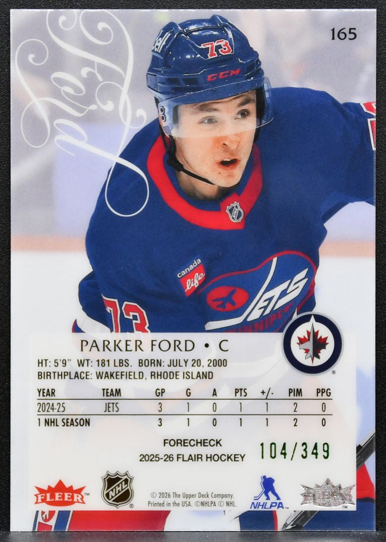 2025-26 Flair Rookie Image B Variant Parker Ford 165 Jets RC 104/349 3714