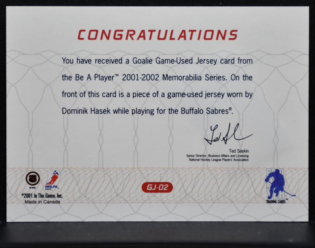 2001-02 In The Game Be A Player Goalie Jersey Dominik Hasek Sabres Jersey 6392