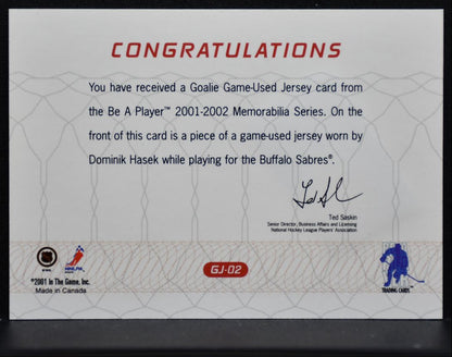 2001-02 In The Game Be A Player Goalie Jersey Dominik Hasek Sabres Jersey 6392
