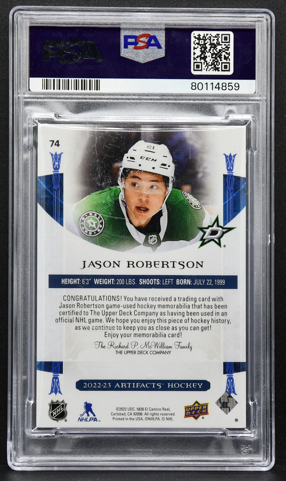 2022-23 Upper Deck Artifacts Black Materials Jason Robertson 74 2 /5 Patch 2354