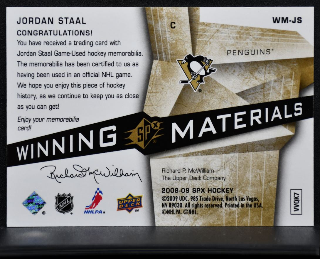 2008-09 SPx Winning Materials Spectrum Jordan Staal WM-JS /99 Jersey 7833