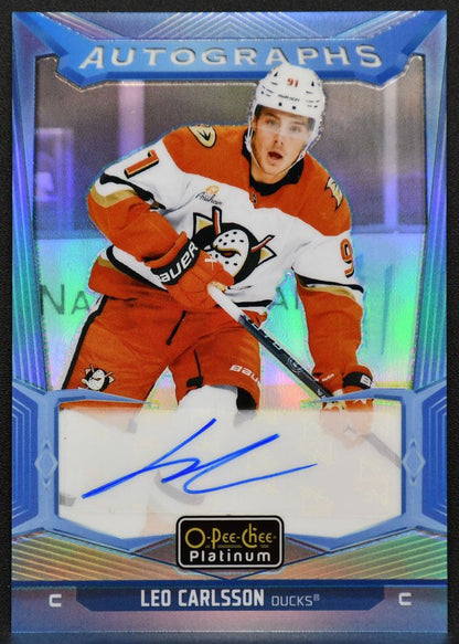 2024-25 OPC Platinum Blue Rainbow Autographs Leo Carlsson BA-LC Ducks Auto 8386