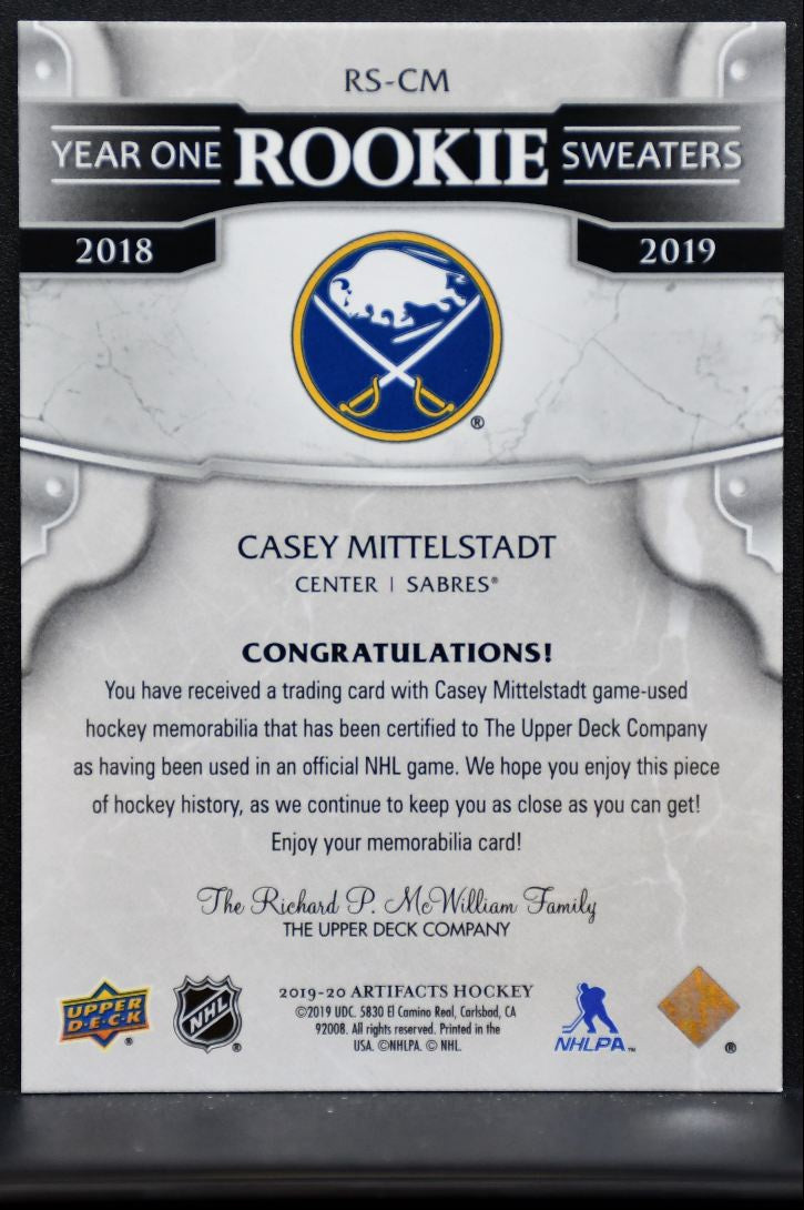 2019-20 UD Artifacts Year One Rookie Sweaters Casey Mittelstadt Jersey 5876