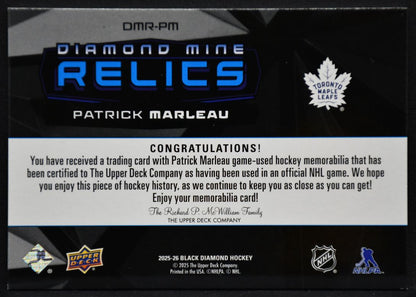 25-26 UD Black Diamond Mine Relics Patrick Marleau DMR-PM Maple Leafs Jersey 2615