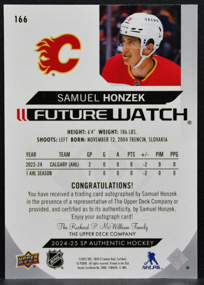 2024-25 SP Authentic Future Watch Auto Horizontal Samuel Honzek Flames Auto 3516