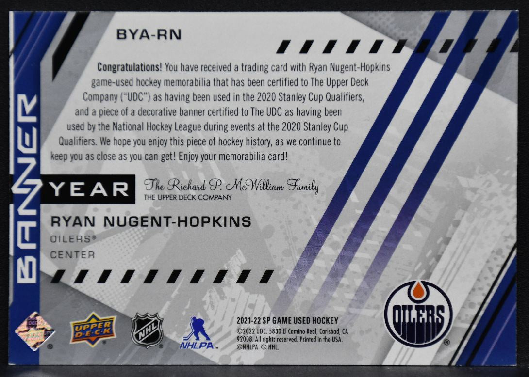 21-22 SP Game Used 20 NHL Western Conference Banner Year Relics Nugent-Hopkins 2462