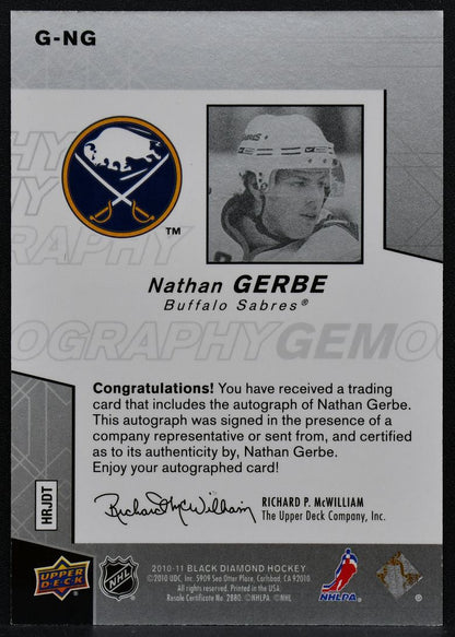2010-11 Upper Deck Black Diamond Gemography Nathan Gerbe G-NG Sabres Auto 1387
