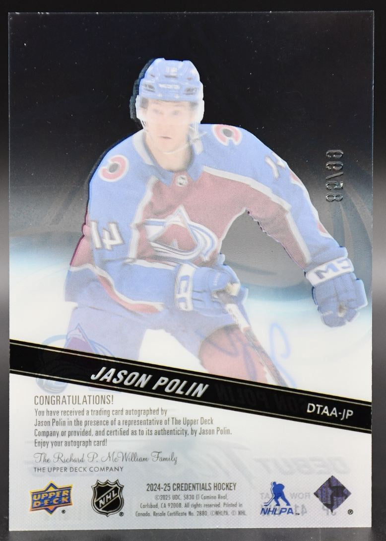 2024-25 UD Credentials Jason Polin DTAA-JP Colorado Avalanche RC Auto 85/99