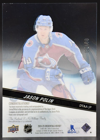 2024-25 UD Credentials Jason Polin DTAA-JP Colorado Avalanche RC Auto 85/99