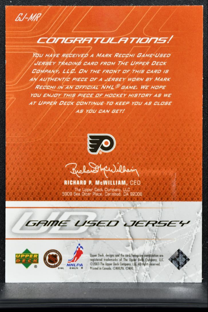 2003-04 UD Game Used Jerseys Mark Recchi GJ-MR Jersey 4375