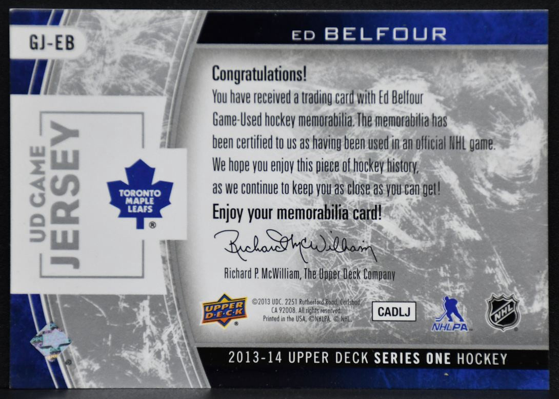 2013-14 UD Series 1 UD Game Jerseys Ed Belfour GJ-EB Toronto Maple Leafs Jersey 4145