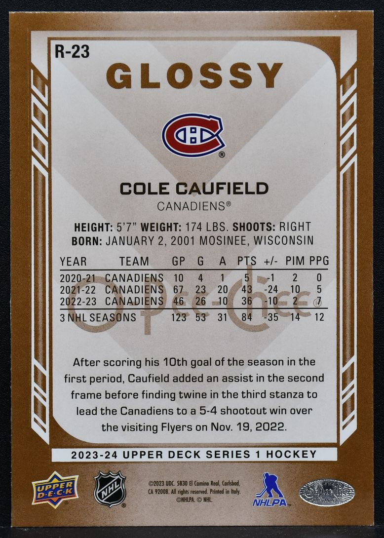 2023-24 Upper Deck O-Pee-Chee Glossy Cole Caufield R-23 Montreal Canadiens 1701