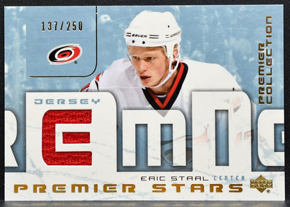 2003-04 UD Premier Collection Stars Eric Staal Hurricanes RC 137/250 Jersey 0987