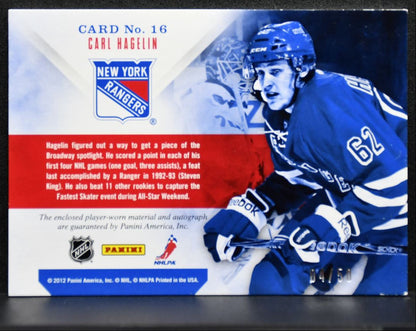 2011-12 Panini Prime Time Rookie Jersey Auto Carl Hagelin Auto Jersey 0031