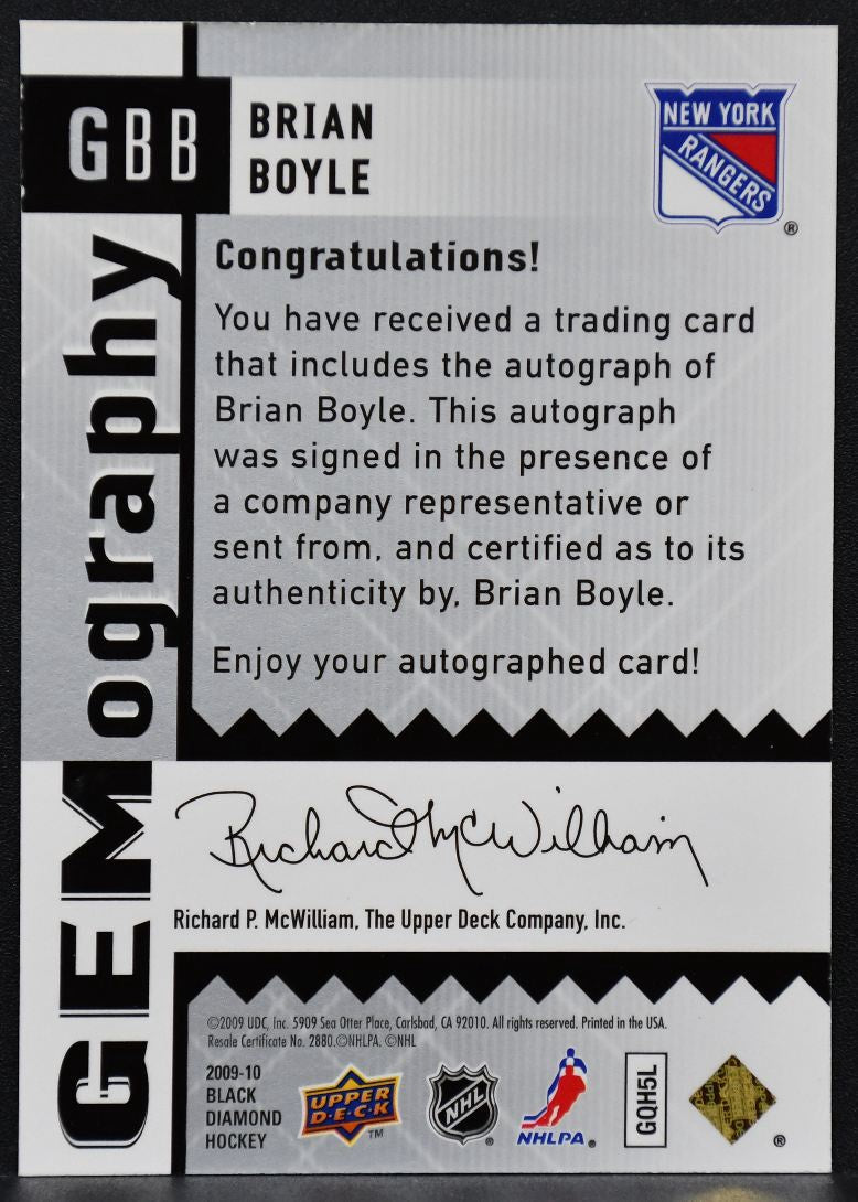 2009-10 Upper Deck Black Diamond Gemography Brian Boyle GBB Rangers Auto 2568