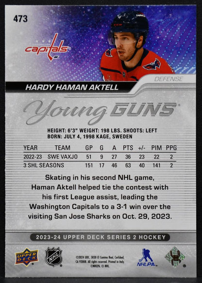 23-24 UD Series 2 Young Guns Outburst Hardy Haman Aktell 473 Capitals RC 1656