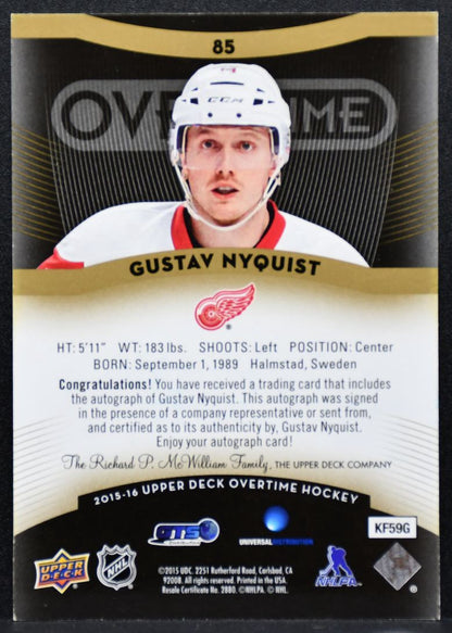 2015-16 Upper Deck Overtime Gold Auto Gustav Nyquist Detroit Red Wings Auto 2954