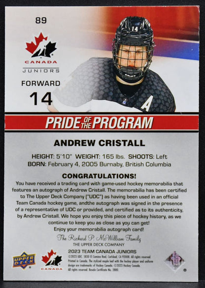 2023-24 UD Team Canada Juniors Premium Andrew Cristall Auto /25 Patch