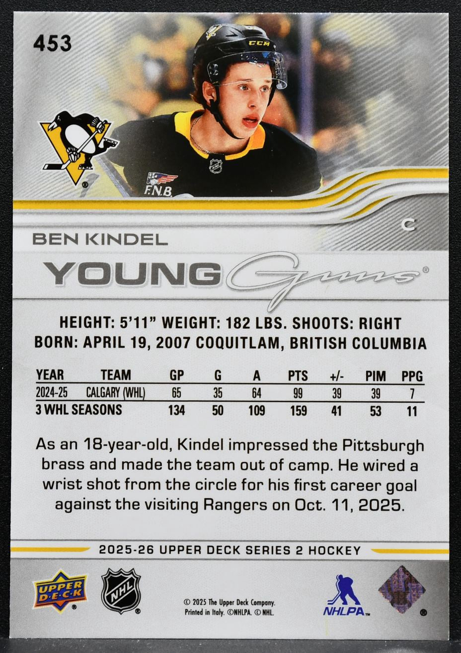 2025-26 Upper Deck Series 2 Young Guns Ben Kindel 453 Penguins RC 3697
