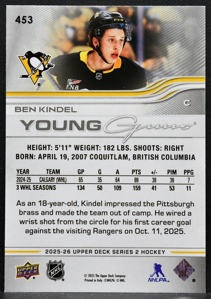 2025-26 Upper Deck Series 2 Young Guns Ben Kindel 453 Penguins RC 3697