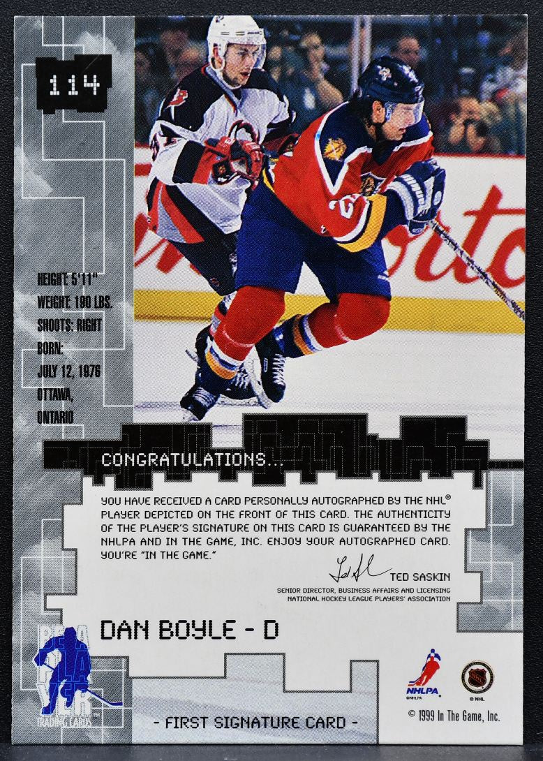 1999-100 Be a Player Millennium Autographs Gold Dan Boyle 114 Panthers Auto 1405
