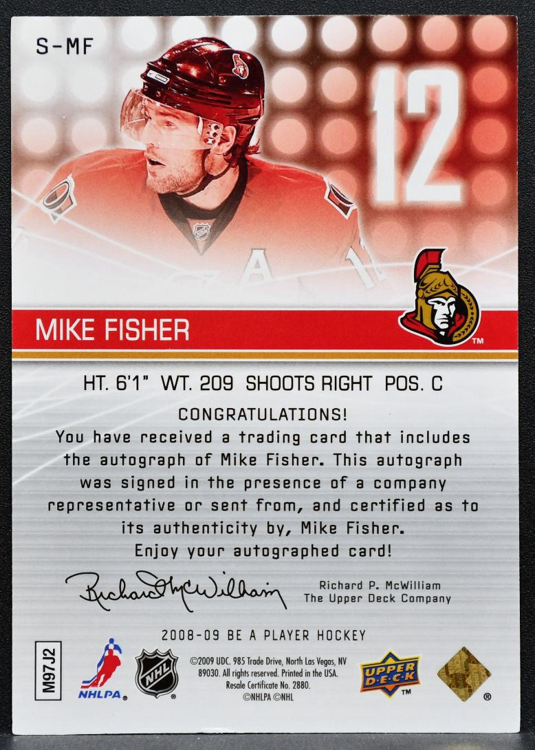 2008-09 Upper Deck Be A Player Signatures Mike Fisher S-MF Senators Auto 2004