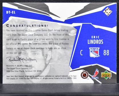 2003-04 Upper Deck Black Diamond Threads Eric Lindros DT-EL Rangers Jersey 1717
