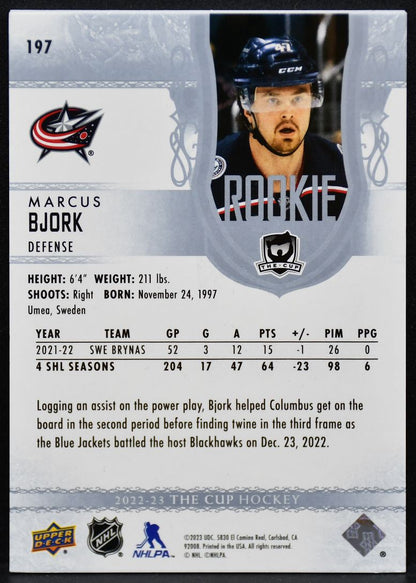 2022-23 Upper Deck The Cup Rookie Marcus Bjork 197 Blue Jackets RC 005/249 4319