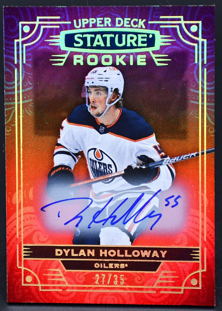 Carte UD Stature Rookie Auto Rouge Dylan Holloway 140 RC Auto 27/35