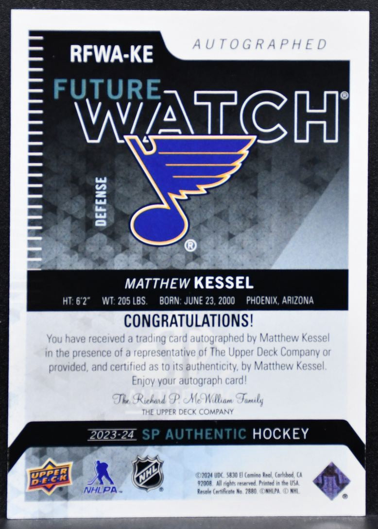 2023-24 SP Authentic Retro Autographed Future Watch Kessel RC Auto 308/699 7003